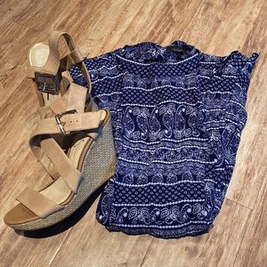 Navy Blue and White Floral Romper from Aakaa. Size medium